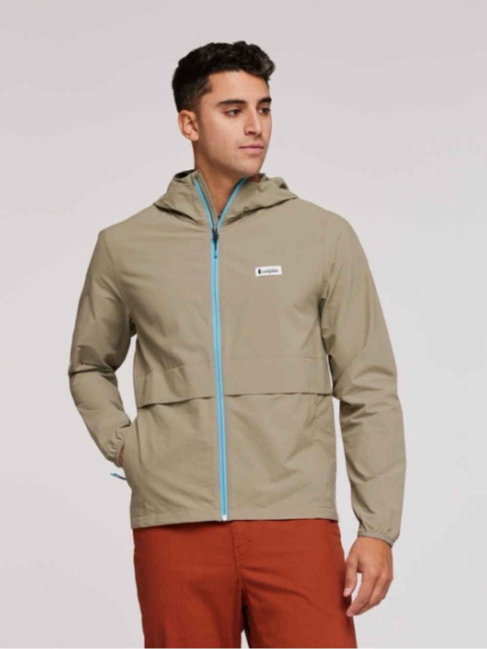 Cotopaxi Vuelta Windbreaker Jacket Hooded Olive Blue Zip Nylon Stretch Men M